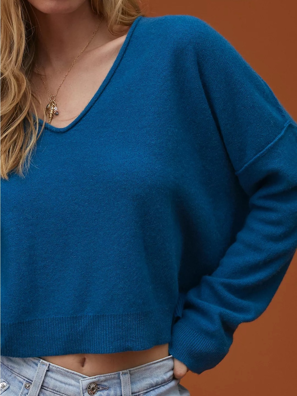 Pilcro 100% Cashmere Anthropologie Teal Blue Sweater